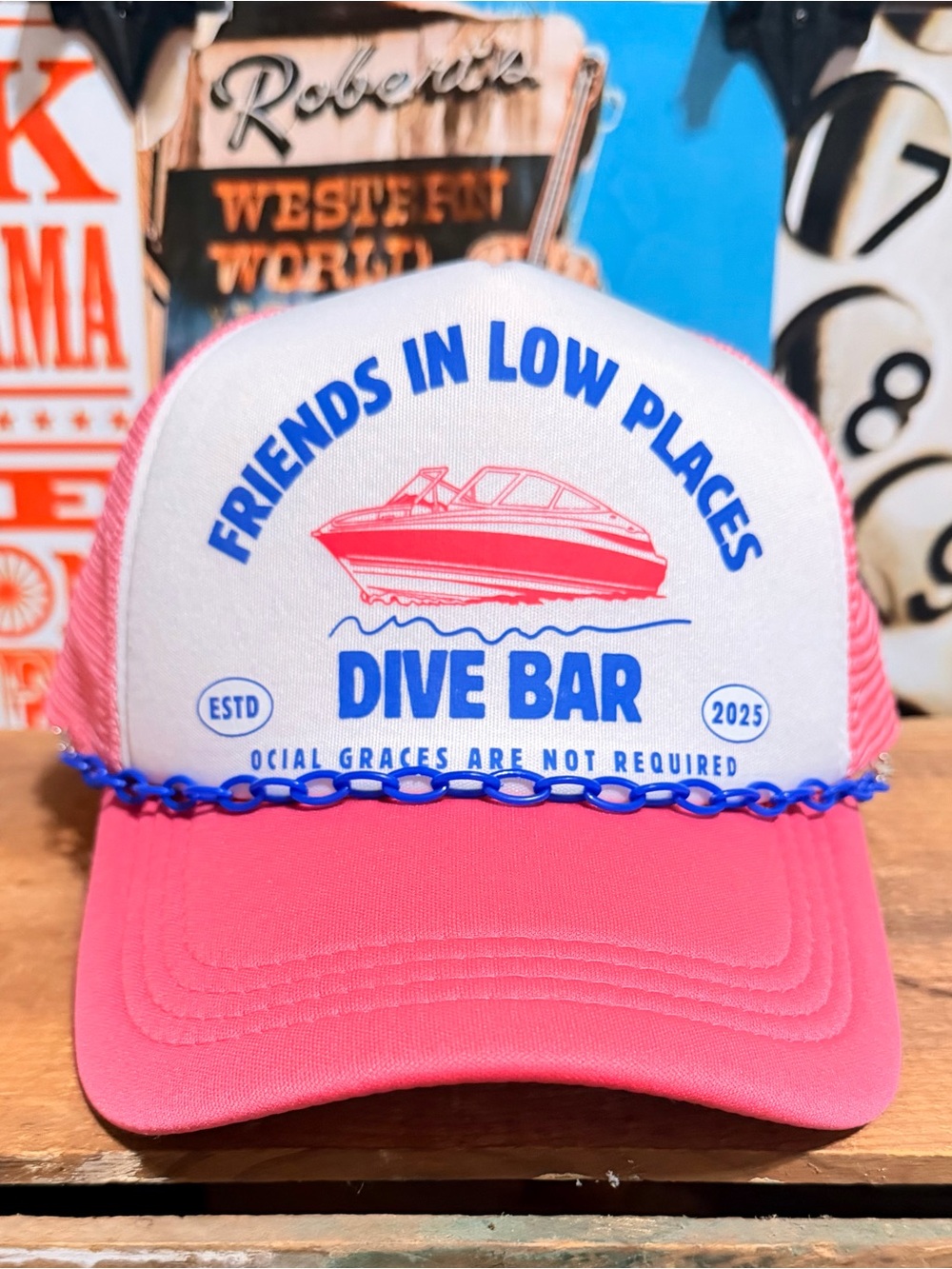 Unbranded Pink & White 'Friends in Low Places' Dive Bar Trucker Hat